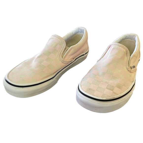 Vans Shoes - Vans Off The Wall Pink White Slip On Shoes Size 5